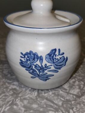 Pfaltzgraff White and Blue Floral Covered Sugar Jar